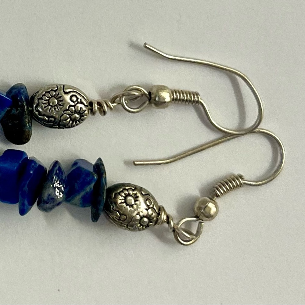Blue gemstone wire pierced earrings jewelry - Picture 8 of 16